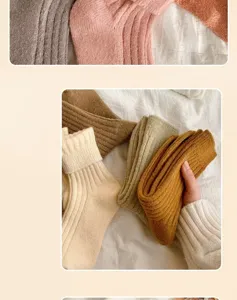 Cozy thick wool slouch socks for women, soft solid color mid-calf winter warm knit hosiery.