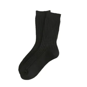Classic black ribbed wool socks for women, warm and cozy winter mid-tube socks for daily wear.