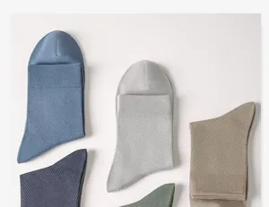 Men breathable solid color mesh cotton crew socks, daily wear comfort detail view.