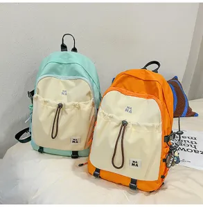Zaino bicolore alla moda con coulisse per donna, tempo libero, scuola, viaggio e uso quotidiano.