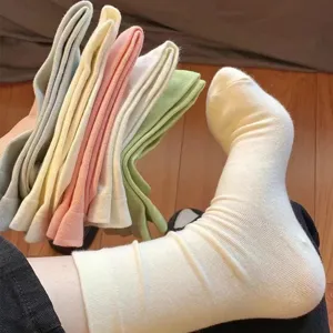 Women's Casual Cotton Solid Color Mid-Tube Socks Comfortable Breathable Everyday Socks One Size