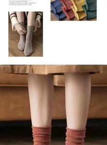 Women spring summer mid tube cotton socks solid color rolled cuff casual hosiery pairs