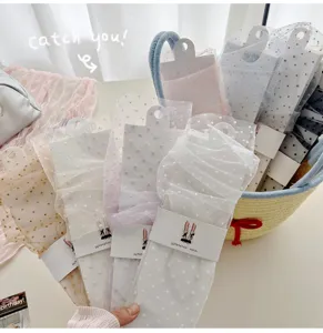 Sheer mesh dot mid-tube socks sweet bow ribbon fairy style fashion women summer socks