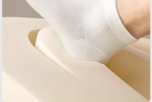 Men solid white short cotton socks detail view, breathable and soft for spring and summer.