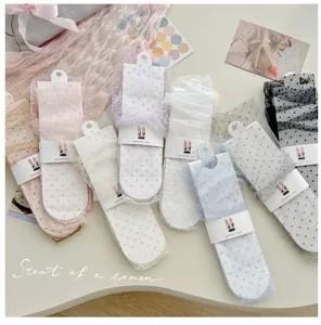 Sheer mesh dot mid-tube socks ballet core cute sweet style breathable summer thin socks