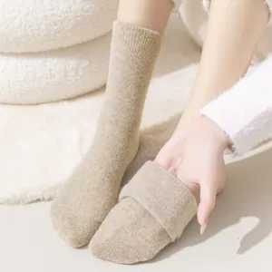Cozy winter cashmere blend wool socks close-up, soft fluffy texture, warm mid-calf casual wear detail.