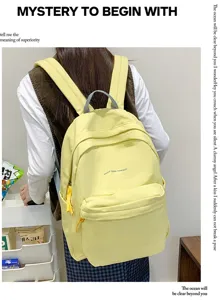 Lässiger minimalistischer Canvas-Rucksack mit großer Kapazität, stilvoller gelber Schulranzen.