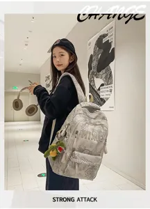 Casual nylon campus backpack for students, large capacity school bookbag with stylish design.