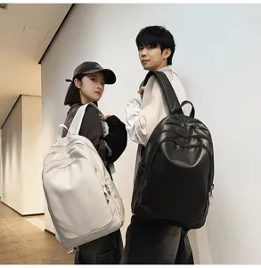 Sac à dos élégant en cuir PU pour hommes et femmes, grande capacité sac de voyage casual.