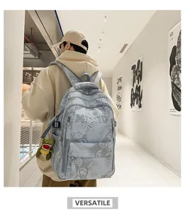 Casual nylon backpack with large capacity and trendy letters for school daily use and travel.