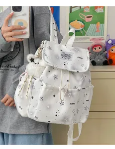 Japanischer Harajuku Stil süßer Sternen Druck Canvas Schulrucksack für Mädchen Alltag.