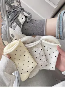 Women's rolled cuff polka dot cotton crew socks, Japanese cute vintage casual hosiery new.