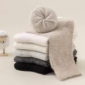 Thickened rabbit hair mid-calf socks for women and men, winter thermal solid color warm socks.