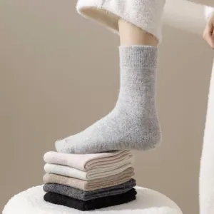 Unisex Thickened Rabbit Hair Wool Blend Solid Color Casual Warm Crew Socks Winter Thermal Home Daily Soft Comfortable