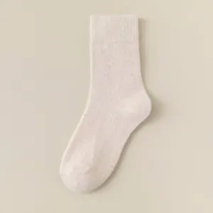 Cashmere wool thick warm mid-tube sock detail, soft ribbed cuff texture for winter daily wear.