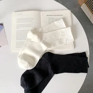 Spring summer thin hollow clover mid-tube women socks cream white mesh cotton socks.