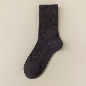 Thickened thermal wool mid-tube socks for autumn and winter, cozy solid color cashmere casual socks.