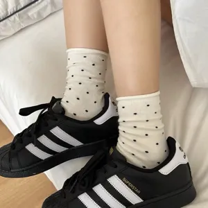 Women's cute polka dot mid tube socks rolled cuff casual cotton hosiery daily wear