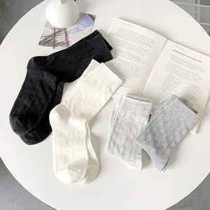 Women spring summer thin crew socks breathable hollow out mesh cotton casual daily socks
