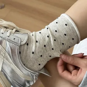 Women rolled cuff polka dot socks cute Japanese style cotton mid tube socks casual wear
