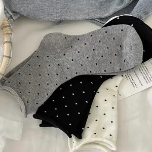 Women cute polka dot rolled cuff cotton mid-calf socks Japanese style daily wear casual