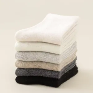Thickened cashmere wool socks detail shot, winter warm solid color cozy mid-tube hosiery