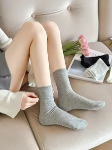 Women hollow clover cotton crew socks spring summer breathable mesh casual grey socks