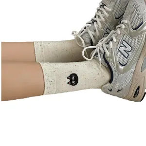 Cute cartoon cat cotton mid-tube socks for women, spring speckled yarn casual hosiery.