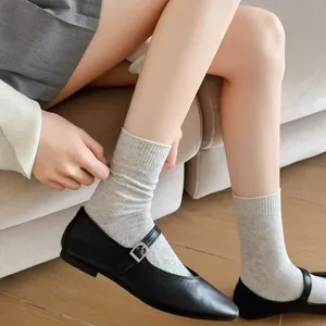 Women's spring summer thin mid-tube socks breathable mesh hollow clover pattern white socks