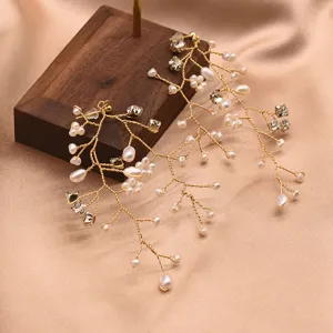 Vintage Kupfer Galvanisiert Künstliche Perle Strass Ohrhänger Zarte Handgemachte Pflanze Zweig Blume Ohrstecker Eleganz Hochzeit Party Schmuck Für Damen