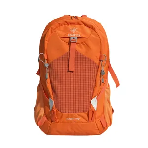 Oranger Nylon Wanderrucksack mit Schnalle und Gittertasche, groes Kapazitaet Outdoor Tasche.