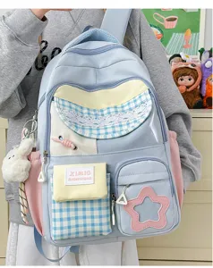 Japanese candy color large capacity color block school backpack for students daily use.