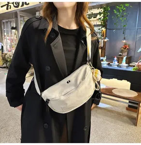 Japanese style ins canvas chest bag casual versatile womens crossbody shoulder bag beige