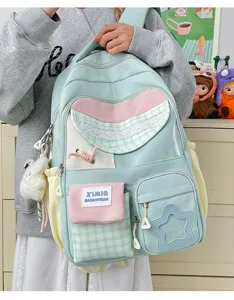 Japanese candy color colorblock large capacity student school backpack daily casual cute book bag