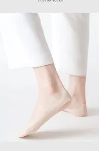 Women's invisible boat socks summer thin ice silk cotton bottom anti-slip low cut short socks
