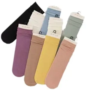 Womens Spring Summer Velvet Ice Socks Breathable Sweat Absorbing Japanese Mid Tube Slouch Socks Soft Seamless Socks