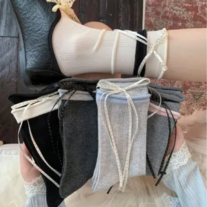 Women Cute Bow Slouch Socks Japanese Style Sweet Ballet Core Pure Cotton Mid Tube Socks Casual Daily Hosiery