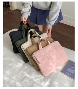 Quilted laptop bag commuter handbag thick padded solid color tote hand bag for women