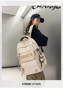 Casual college style grid backpack with large capacity for students and daily commuting.