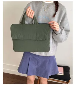 Quilted laptop bag padded commuter handbag solid color document sleeve for daily office use