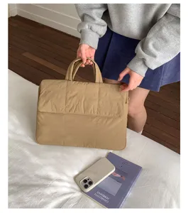 Thickened padded laptop handbag solid color commuter briefcase for daily work and travel.