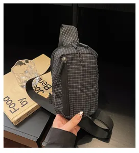 Korean style plaid chest bag for women, casual travel sports crossbody shoulder bag.