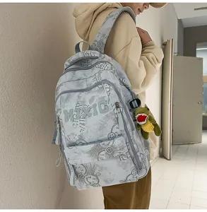 Casual canvas nylon school backpack for students with large capacity and multi pockets.