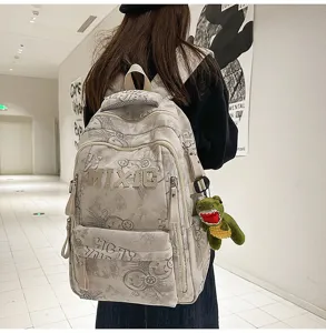 Stylish casual nylon canvas large capacity school backpack for daily student and teen use.