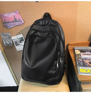 Sac a dos d'affaires noir en cuir PU pour hommes grande capacite voyage travail quotidien