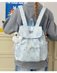 Japanischer Harajuku Stil süßer Sternen Druck großer Kapazität Schüler Rucksack blau