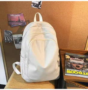 Sac à dos en cuir PU blanc pour homme, grande capacité sac d'ordinateur portable et voyage.