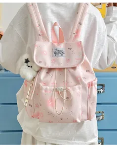 Niedlicher japanischer Harajuku Stil rosa Sterne grosser Kapazitaet Schulrucksack fuer Maedchen.