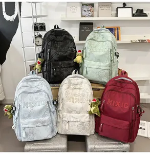 Casual nylon large capacity school backpack with cute dinosaur pendant, multi-color options available.