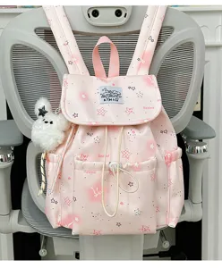 Niedlicher rosa Harajuku Stil Sternmuster Canvas Rucksack Schultasche für Mädchen
